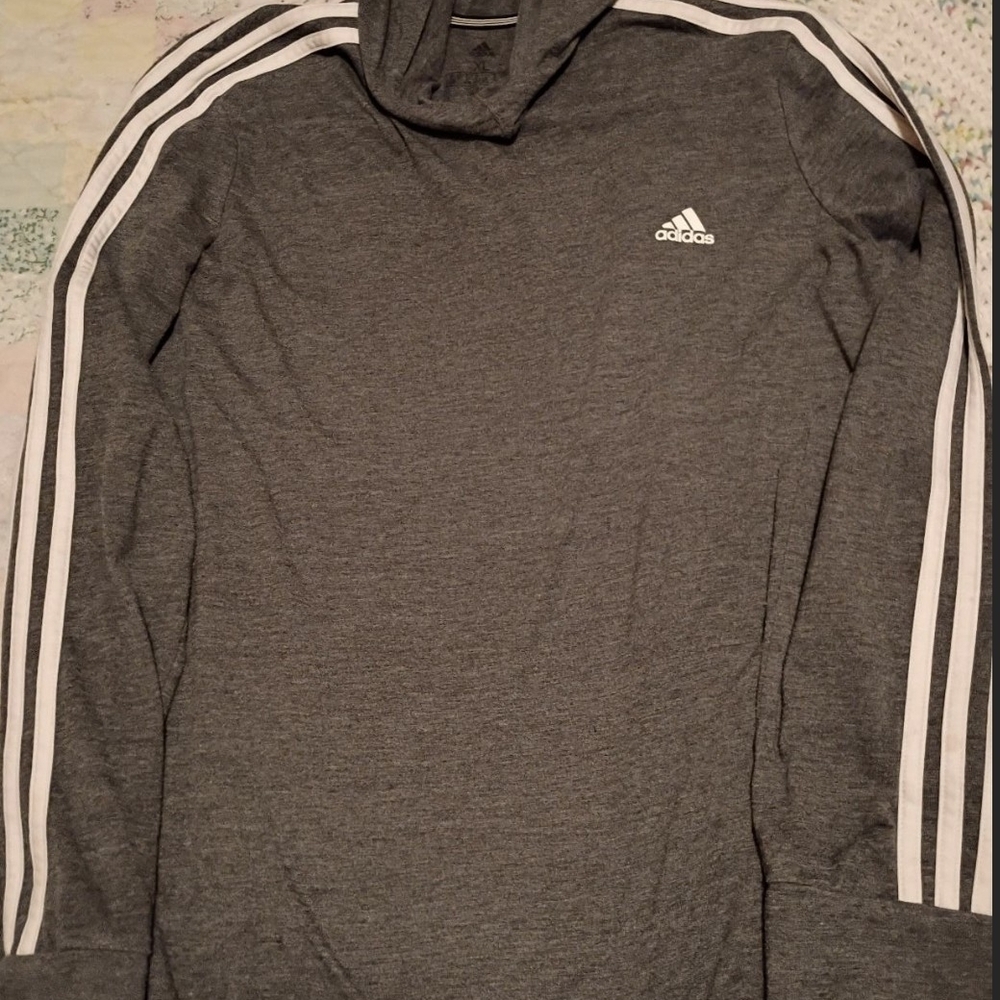 Adidas Gray Hoodie with White Stripes